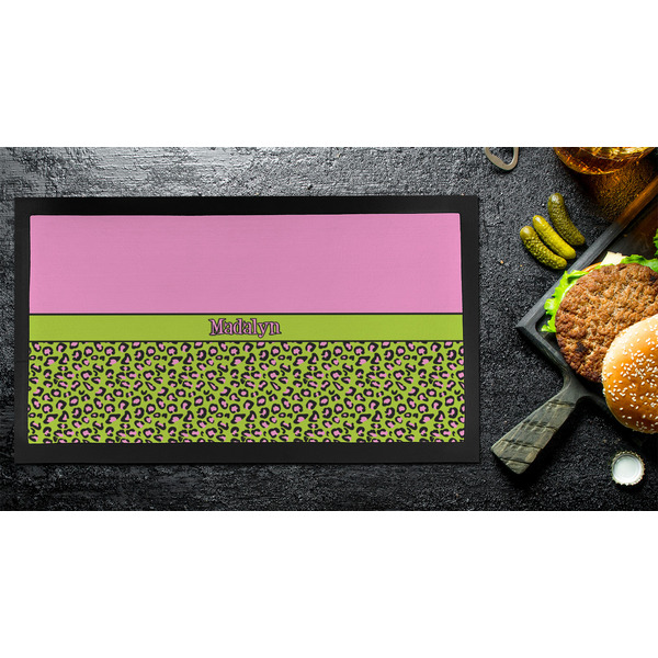 Pink & Lime Green Leopard Bar Mat - Small - LIFESTYLE
