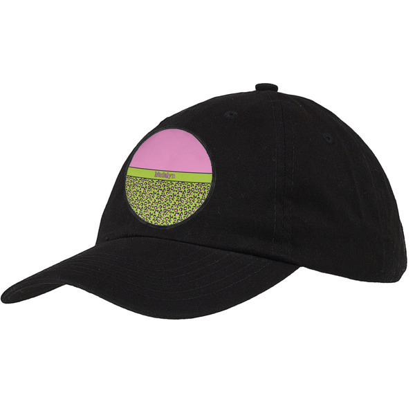 Custom Pink & Lime Green Leopard Baseball Cap - Black (Personalized)