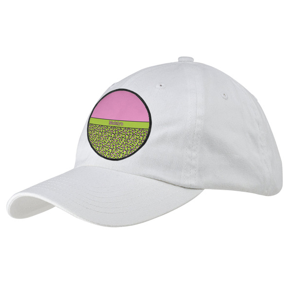 Custom Pink & Lime Green Leopard Baseball Cap - White (Personalized)