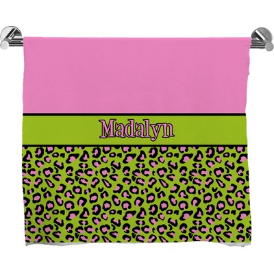 Pink & Lime Green Leopard Bath Towel (Personalized)