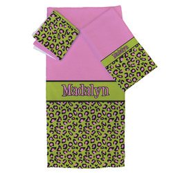 Pink & Lime Green Leopard Bath Towel Set - 3 Pcs (Personalized)