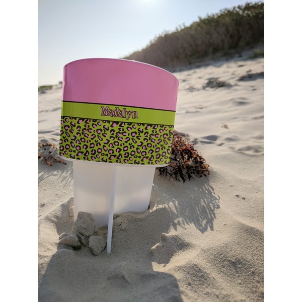 Pink & Lime Green Leopard Beach Spiker white on beach with sand