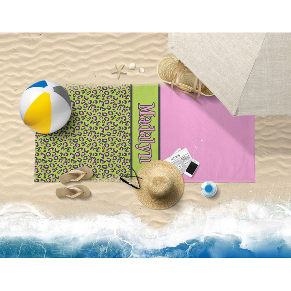 Pink & Lime Green Leopard Beach Towel Lifestyle