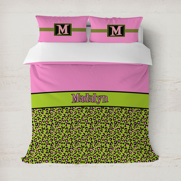 Custom Pink & Lime Green Leopard Duvet Cover Set - Full / Queen (Personalized)