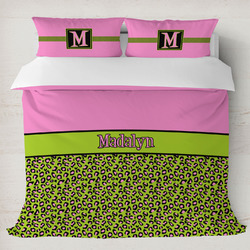 Pink & Lime Green Leopard Duvet Cover Set - King (Personalized)