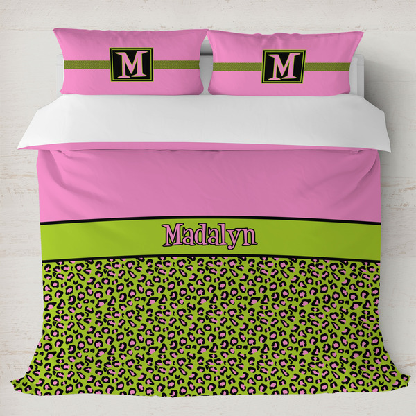 Custom Pink & Lime Green Leopard Duvet Cover Set - King (Personalized)