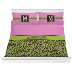 Pink & Lime Green Leopard Comforter Set - King (Personalized)
