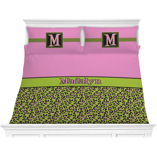 Custom Pink & Lime Green Leopard Comforter Set - King (Personalized)