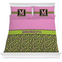 Pink & Lime Green Leopard Comforter Set - Full / Queen (Personalized)