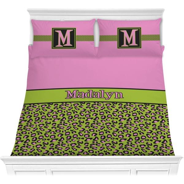 Custom Pink & Lime Green Leopard Comforter Set - Full / Queen (Personalized)