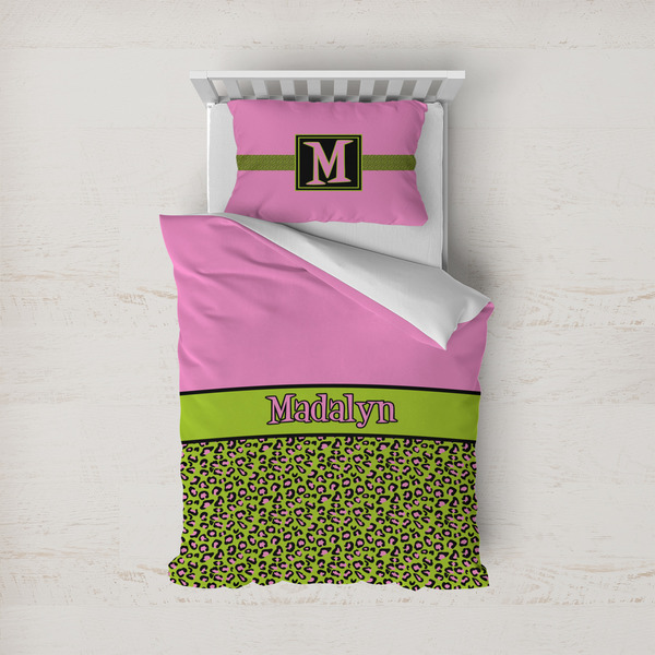 Custom Pink & Lime Green Leopard Duvet Cover Set - Twin (Personalized)