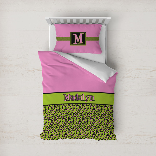 Custom Pink & Lime Green Leopard Duvet Cover Set - Twin (Personalized)