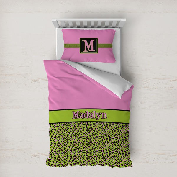 Custom Pink & Lime Green Leopard Duvet Cover Set - Twin XL (Personalized)