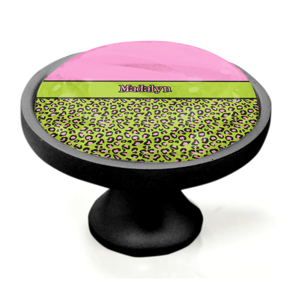Pink & Lime Green Leopard Black Custom Cabinet Knob (Side)