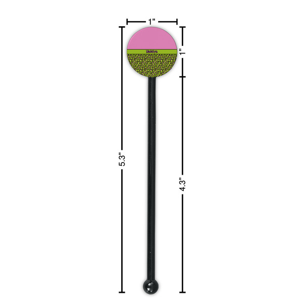 Pink & Lime Green Leopard Black Plastic 5.5" Stir Stick - Round - Dimensions
