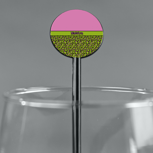 Pink & Lime Green Leopard Black Plastic 5.5" Stir Stick - Round - Main