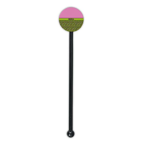 Pink & Lime Green Leopard Black Plastic 5.5" Stir Stick - Round - Single Stick