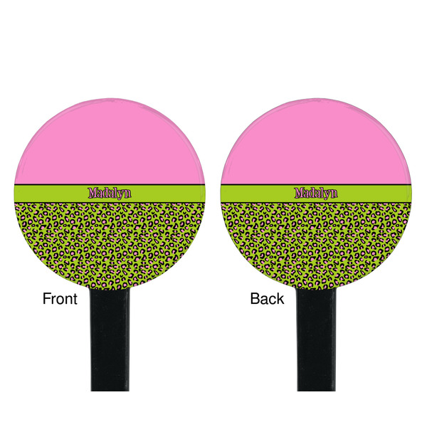 Pink & Lime Green Leopard Black Plastic 7" Stir Stick - Double Sided - Round - Front & Back
