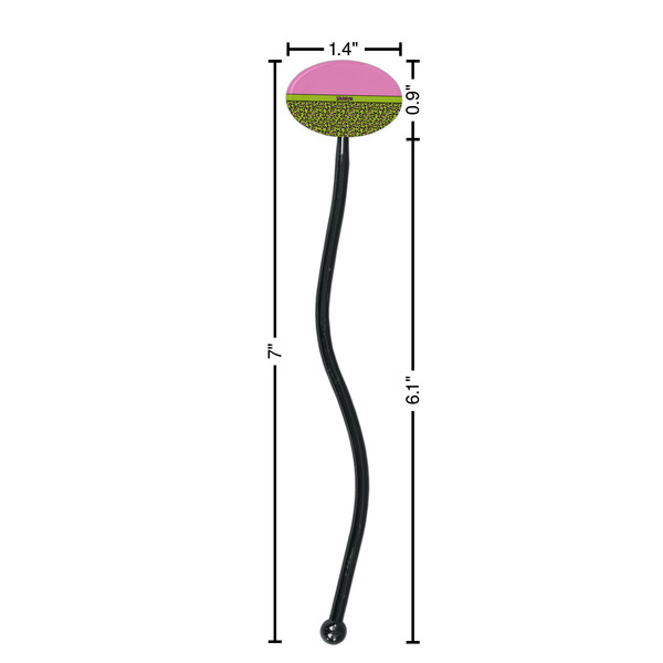 Pink & Lime Green Leopard Black Plastic 7" Stir Stick - Oval - Dimensions