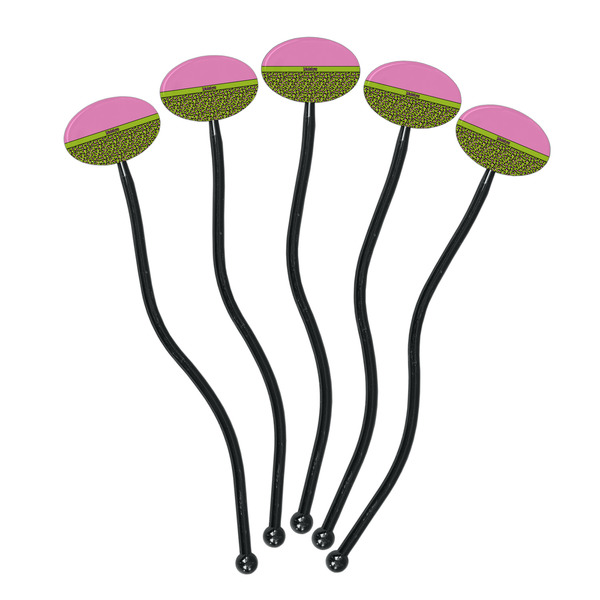 Pink & Lime Green Leopard Black Plastic 7" Stir Stick - Oval - Fan