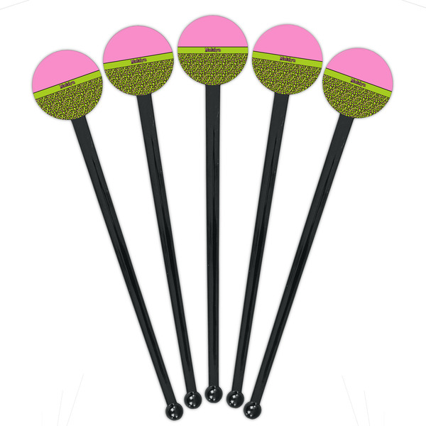 Pink & Lime Green Leopard Black Plastic 7" Stir Stick - Round - Fan View