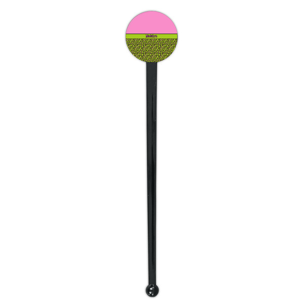Pink & Lime Green Leopard Black Plastic 7" Stir Stick - Round - Single Stick