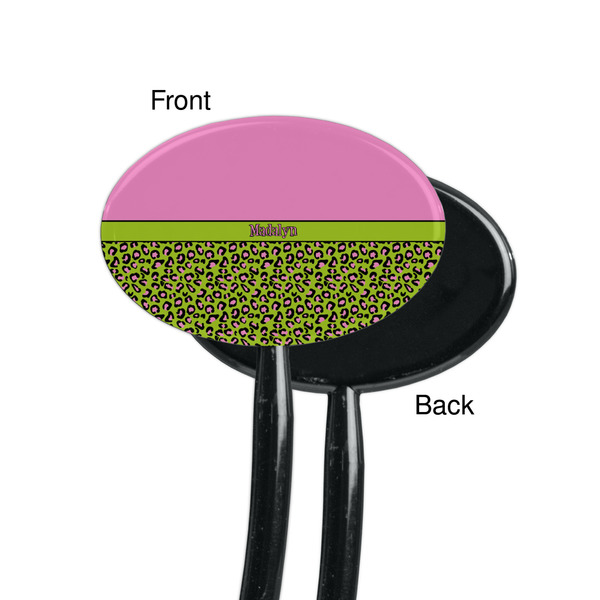 Pink & Lime Green Leopard Black Plastic 7" Stir Stick - Single Sided - Oval - Front & Back