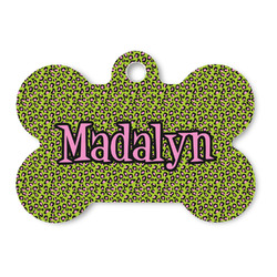 Pink & Lime Green Leopard Bone Shaped Dog ID Tag - Large (Personalized)