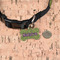Pink & Lime Green Leopard Bone Shaped Dog ID Tag - Small - In Context