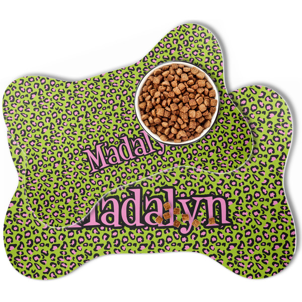 Pink & Lime Green Leopard Bone Shaped Dog Mats - MAIN