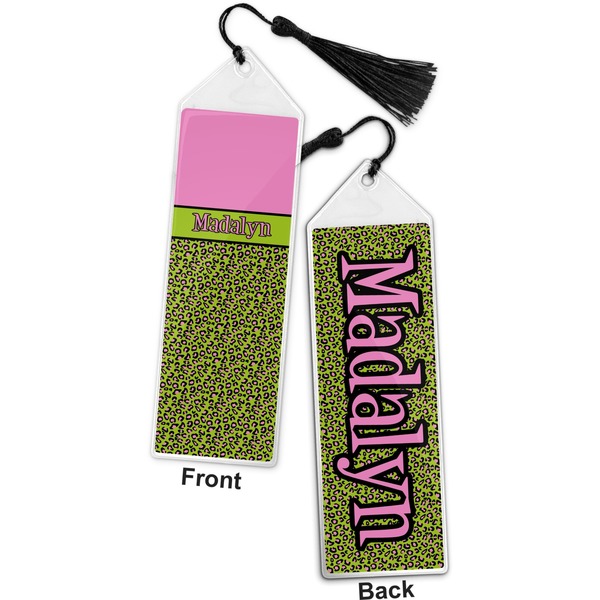 Pink & Lime Green Leopard Bookmark with tassel - Front and Back