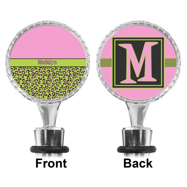 Pink & Lime Green Leopard Bottle Stopper - Front and Back