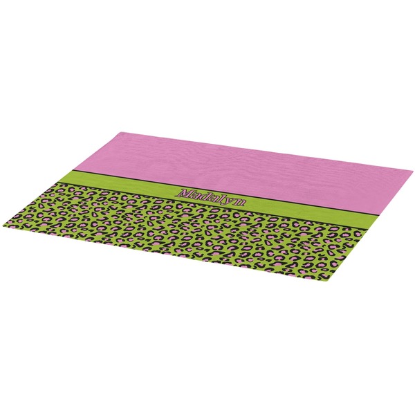 Pink & Lime Green Leopard Burlap Placemat (Angle View)