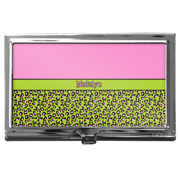 Custom Pink & Lime Green Leopard Business Card Case