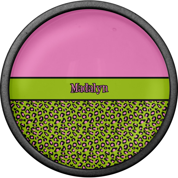 Pink & Lime Green Leopard Cabinet Knob - Black - Front