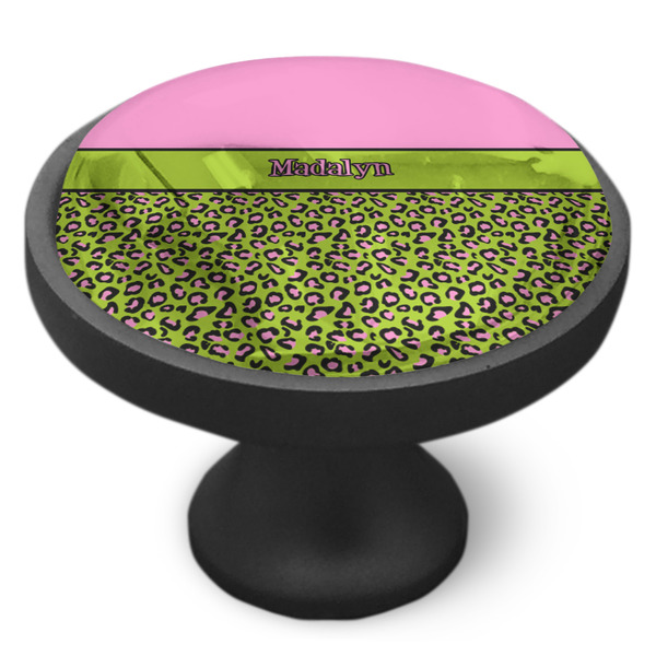 Pink & Lime Green Leopard Cabinet Knob - Black - Side