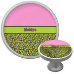 Pink & Lime Green Leopard Cabinet Knob (Silver) (Personalized)