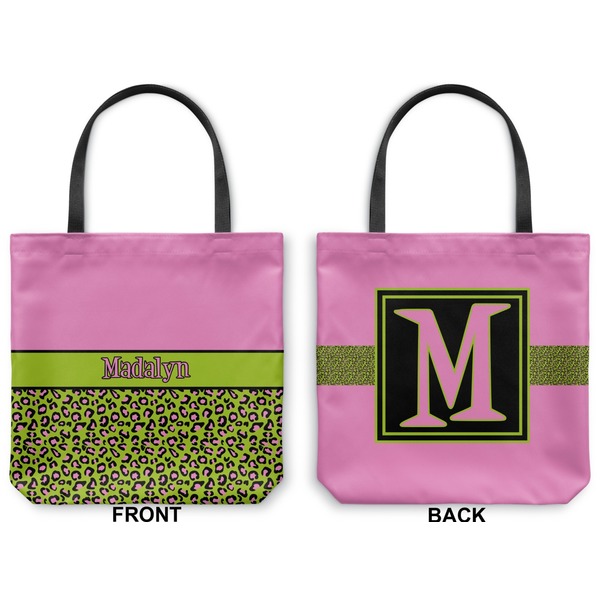 Pink & Lime Green Leopard Canvas Tote - Front and Back