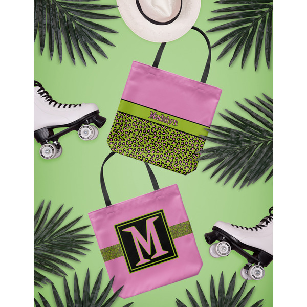 Pink & Lime Green Leopard Canvas Tote Lifestyle Front and Back