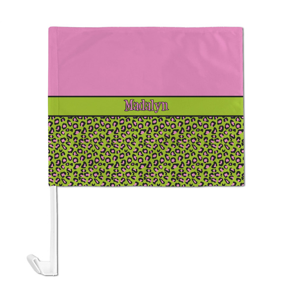 Pink & Lime Green Leopard Car Flag - Large - FRONT