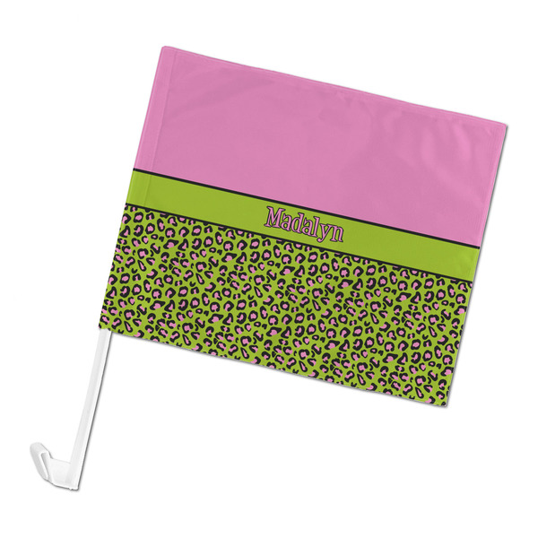 Custom Pink & Lime Green Leopard Car Flag (Personalized)
