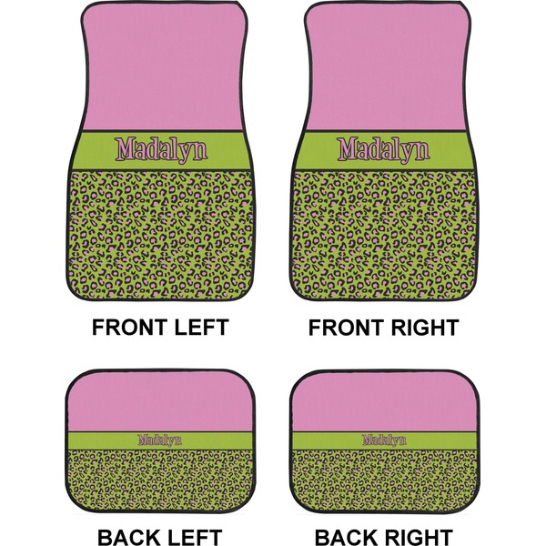 Pink & Lime Green Leopard Car Floor Mats Set (2F + 2B)