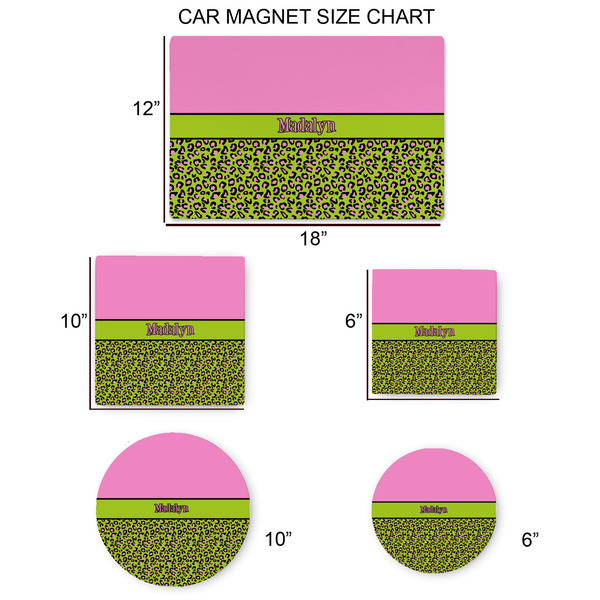 Pink & Lime Green Leopard Car Magnets - SIZE CHART