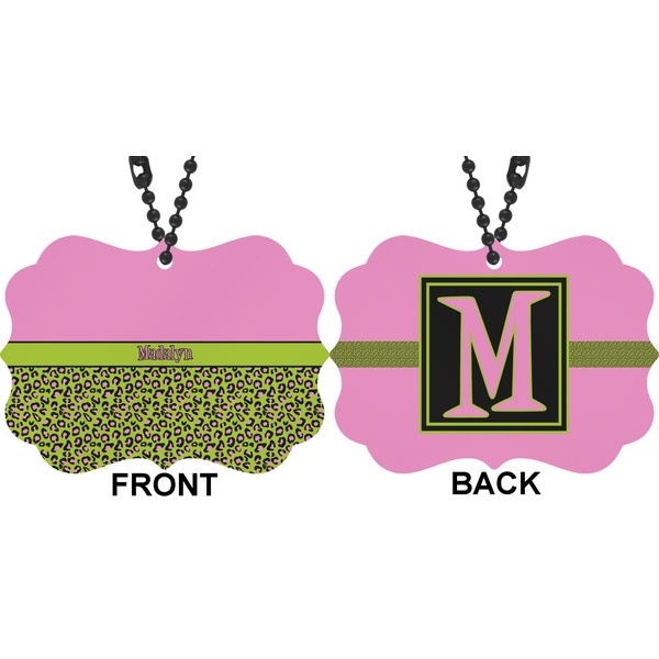 Pink & Lime Green Leopard Car Ornament (Approval)