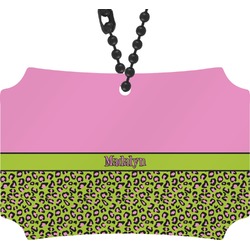 Pink & Lime Green Leopard Rear View Mirror Ornament (Personalized)