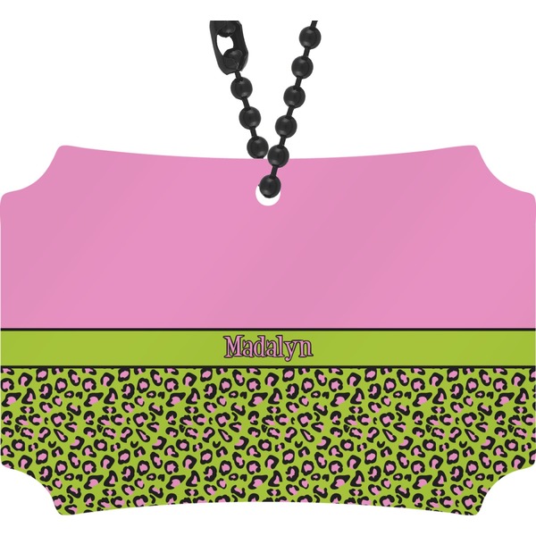 Custom Pink & Lime Green Leopard Rear View Mirror Ornament (Personalized)