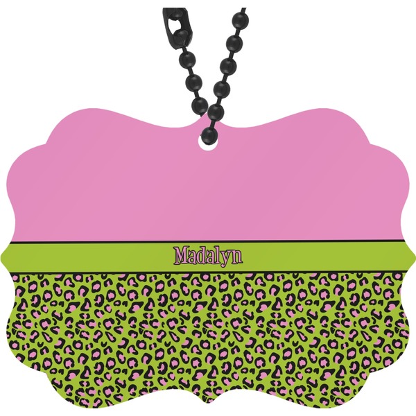 Custom Pink & Lime Green Leopard Rear View Mirror Decor (Personalized)