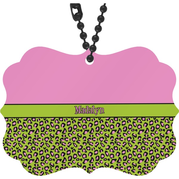 Custom Pink & Lime Green Leopard Rear View Mirror Decor (Personalized)