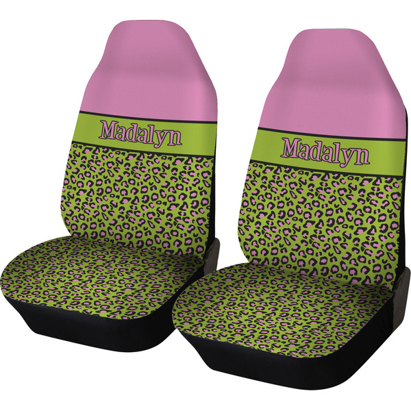 Custom Pink & Lime Green Leopard Car Seat Covers (Set of Two) (Personalized)