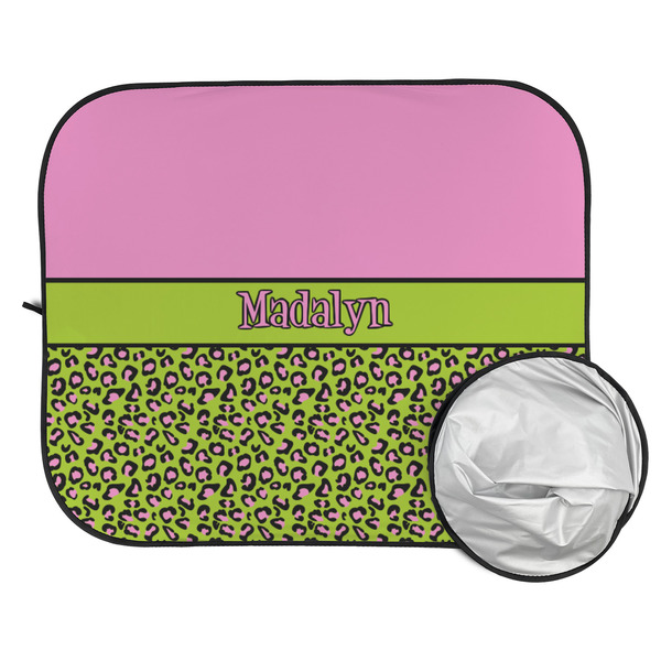 Pink & Lime Green Leopard Car Sun Shades - FOLDED & UNFOLDED